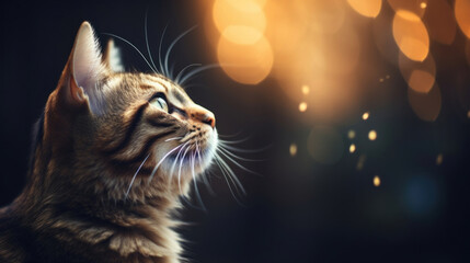 A cat in the background of a festive bokeh