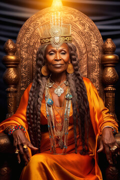 African American Egyptian goddess on the throne.