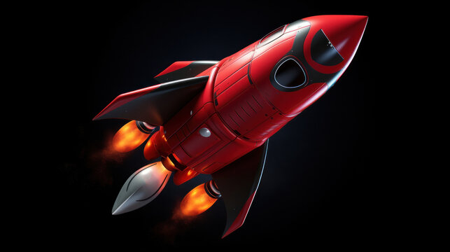 Red rocket on black background
