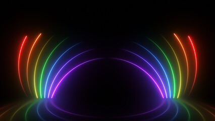3d render, Abstract colorful neon background with glowing lines
