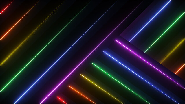 3d render, abstract colorful neon background with glowing lines