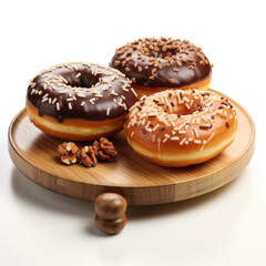 donuts on a wooden plate