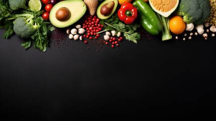 Obraz na płótnie Canvas Top view of vegetables on a black background