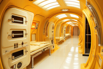 Obraz premium Inside the Advanced Medical Center of an Alien Spacecraft Station - Generative AI