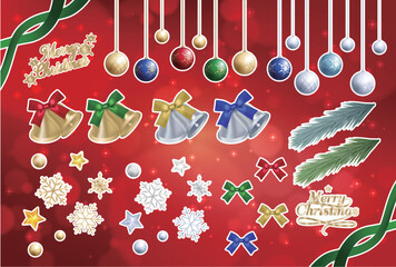 クリスマスのイラストセット（白フチ付き）