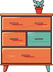 Minimalistic vector image of a comic-style dresser, exuding simplicity with flat colors and clean lines.