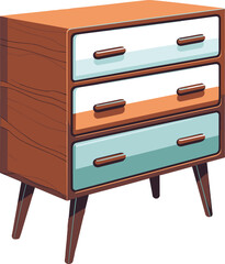 A visually striking, minimalistic vector image featuring a simple, flat-colored dresser in a comic-style aesthetic.