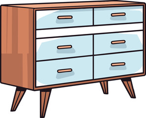 A minimalist vector image of a simple, comic-style dresser with vibrant flat colors.