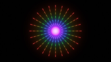 Colorful neon glowing star burst on black background