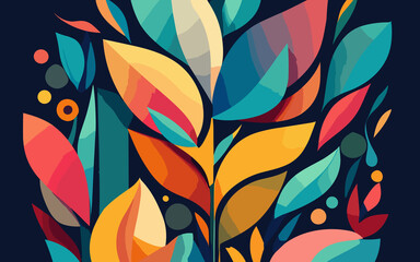 Abstract background with colorful gradient leaves. floral decorative vector illustration, graphic design, generative ai