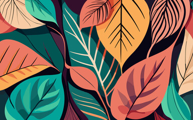 Fototapeta na wymiar Seamless pattern with leaves. Vector illustration, decorative plant wallpaper, nature background, generative ai