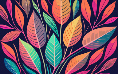 Seamless pattern with colorful leaves. Vector illustration of beautiful floral design, abstract background, generative ai