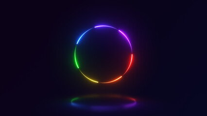 3d render, abstract colorful neon glowing circle on black background.