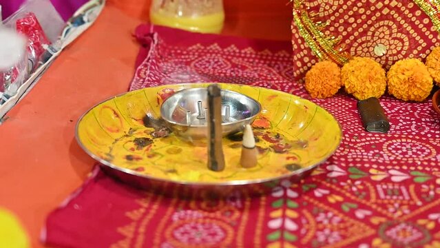 Aroma candle light. Indian aroma candle burning. Pooja time. Prayer hindu. Hindu holiday. Hinduism. Meditation.