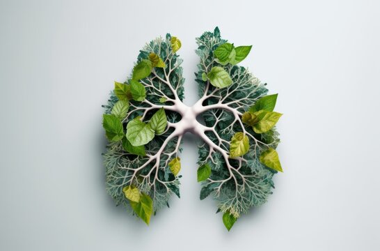 Human lungs depicted as leaves