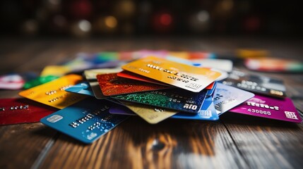 pile of credit cards - obrazy, fototapety, plakaty