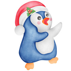 penguin in santa claus hat