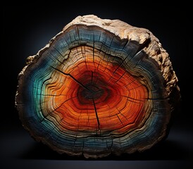 colorful cross section of tree trunk