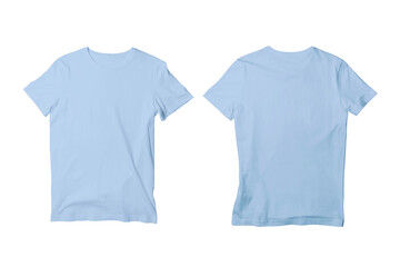 Blank Baby Blue Isolated Unisex Crew Neck Short Sleeve T-Shirt Front and Back View Mockup Template