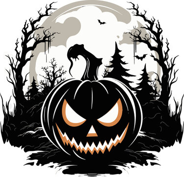 A spooky Halloween image portrayed in a friendly icon style with captivating clipart and vector elements.