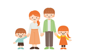 Obraz premium 4人家族 みんなで手を繋ぐイラスト素材