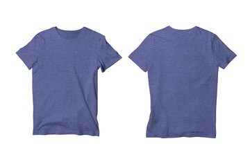 Heather Indigo Unisex Crew Neck Short Sleeve T-Shirt Front and Back View Mockup Template