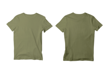 Blank Military Green Isolated Unisex Crew Neck Short Sleeve T-Shirt Front and Back View Mockup Template