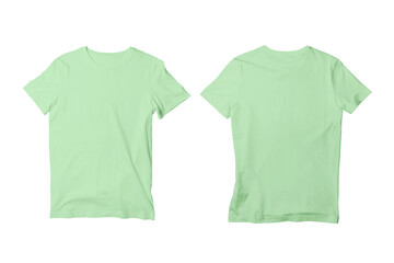 Blank Mint Isolated Unisex Crew Neck Short Sleeve T-Shirt Front and Back View Mockup Template