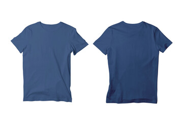 Blank Navy Isolated Unisex Crew Neck Short Sleeve T-Shirt Front and Back View Mockup Template