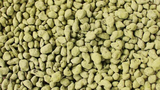 Ginseng Oolong Tea bunch, LAN GUI REN Classic green Chinese tea. Chinese oolong tea drink rolled in ginseng powder used for weight loss. Wulong Tea Granulars. Pouring. Falling. Background.