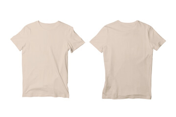 Blank Sand Unisex Crew Neck Short Sleeve T-Shirt Front and Back View Mockup Template