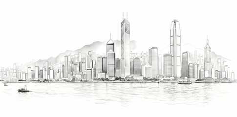 line drawing  Hong Kong - obrazy, fototapety, plakaty
