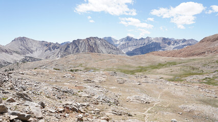Mountain peaks on the Pinchot Pass section along the Pacific Crest Trail in California, USA.