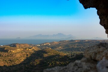 View on Nisiros Island, volcanic island of Dodecanese, Greece