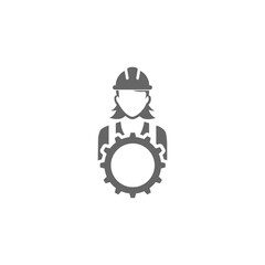 Female construction worker with gear icon isolated on transparent background