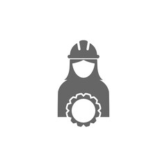 Female construction worker with gear icon isolated on transparent background