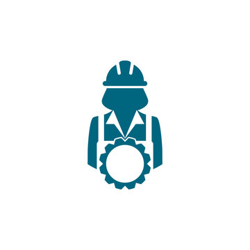 Female construction worker with gear icon isolated on transparent background