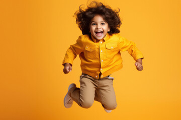 happy indian little boy jumping in the air - obrazy, fototapety, plakaty