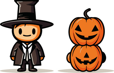 Minimalistic vector illustration of trick or treat with spooky elements.