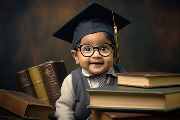 Indian cute little boy in graduation gown - obrazy, fototapety, plakaty