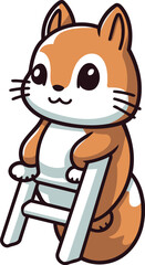 cute little squirrel sitting on a ladder cartoon vector illustration graphic design