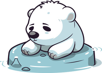 Polar bear on the ice. cartoon vector illustration isolated on white background.
