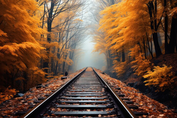 beautiful view of railroad in the forest