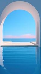 Obraz na płótnie Canvas view of the sea from the white arch window