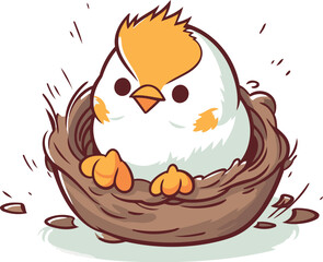 Cute little chick in the nest. Vector illustration isolated on white background.