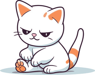 Cute cartoon cat sitting. Vector illustration. Isolated on white background.