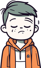 Illustration of a boy who has a cold. Vector illustration.