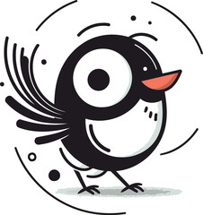 Cartoon black bird on a white background. Vector illustration for your design