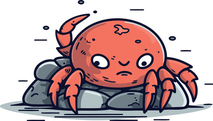 Obraz premium Crab on the rock. Vector illustration in doodle style.