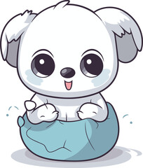 Cute cartoon koala sitting on blue egg. Vector illustration.